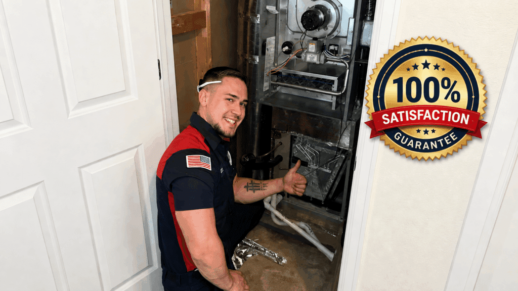 Around The Clock HVAC technician working on a furnace in a Colorado Springs home